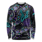 Australia Indigenous Long Sleeve Shirt Teal & Purple Ribbon Butterfly Aboriginal Arts