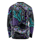 Australia Indigenous Long Sleeve Shirt Teal & Purple Ribbon Butterfly Aboriginal Arts