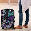 Australia Indigenous Luggage Cover Teal & Purple Ribbon Butterfly Aboriginal Arts