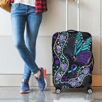 Australia Indigenous Luggage Cover Teal & Purple Ribbon Butterfly Aboriginal Arts