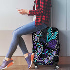 Australia Indigenous Luggage Cover Teal & Purple Ribbon Butterfly Aboriginal Arts