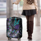Australia Indigenous Luggage Cover Teal & Purple Ribbon Butterfly Aboriginal Arts