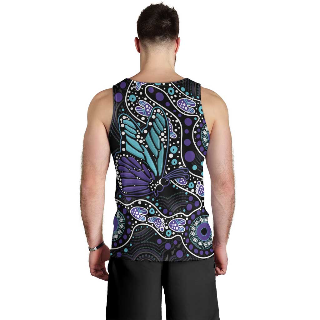 Australia Indigenous Men Tank Top Teal & Purple Ribbon Butterfly Aboriginal Arts