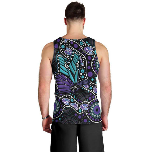 Australia Indigenous Men Tank Top Teal & Purple Ribbon Butterfly Aboriginal Arts