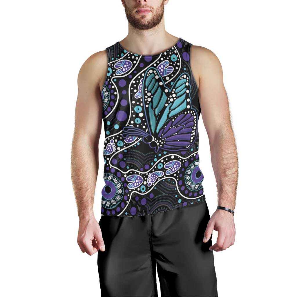 Australia Indigenous Men Tank Top Teal & Purple Ribbon Butterfly Aboriginal Arts