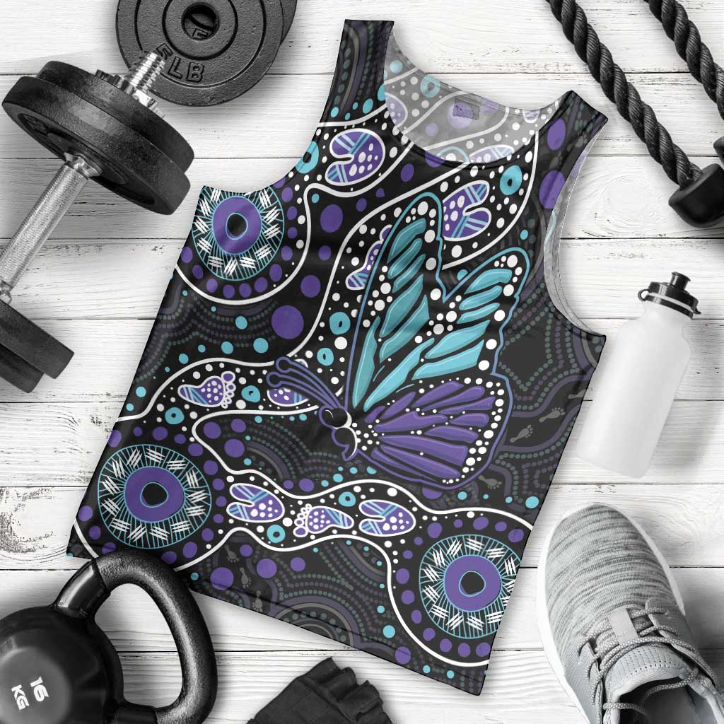 Australia Indigenous Men Tank Top Teal & Purple Ribbon Butterfly Aboriginal Arts