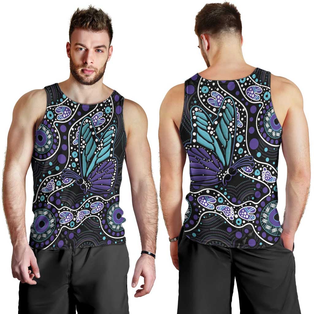 Australia Indigenous Men Tank Top Teal & Purple Ribbon Butterfly Aboriginal Arts