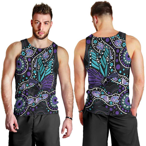 Australia Indigenous Men Tank Top Teal & Purple Ribbon Butterfly Aboriginal Arts