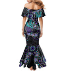Australia Indigenous Mermaid Dress Teal & Purple Ribbon Butterfly Aboriginal Arts