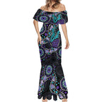 Australia Indigenous Mermaid Dress Teal & Purple Ribbon Butterfly Aboriginal Arts