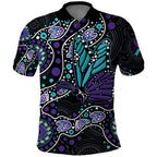 Australia Indigenous Polo Shirt Teal & Purple Ribbon Butterfly Aboriginal Arts