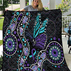 Australia Indigenous Quilt Teal & Purple Ribbon Butterfly Aboriginal Arts
