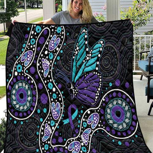 Australia Indigenous Quilt Teal & Purple Ribbon Butterfly Aboriginal Arts