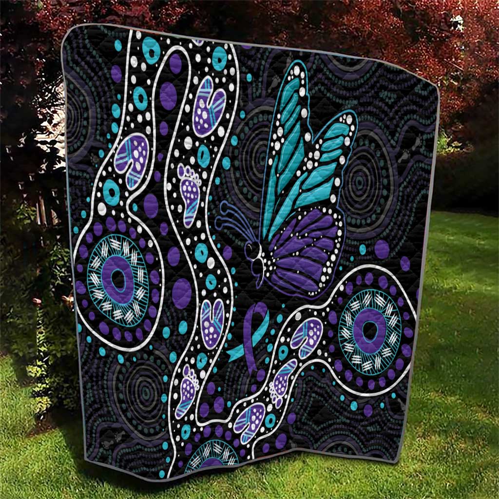 Australia Indigenous Quilt Teal & Purple Ribbon Butterfly Aboriginal Arts
