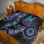 Australia Indigenous Quilt Teal & Purple Ribbon Butterfly Aboriginal Arts
