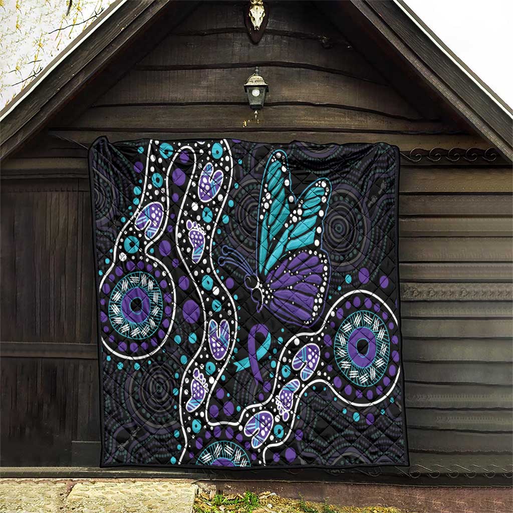 Australia Indigenous Quilt Teal & Purple Ribbon Butterfly Aboriginal Arts