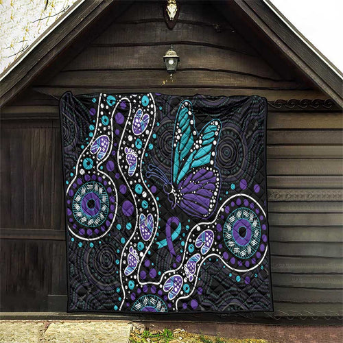 Australia Indigenous Quilt Teal & Purple Ribbon Butterfly Aboriginal Arts