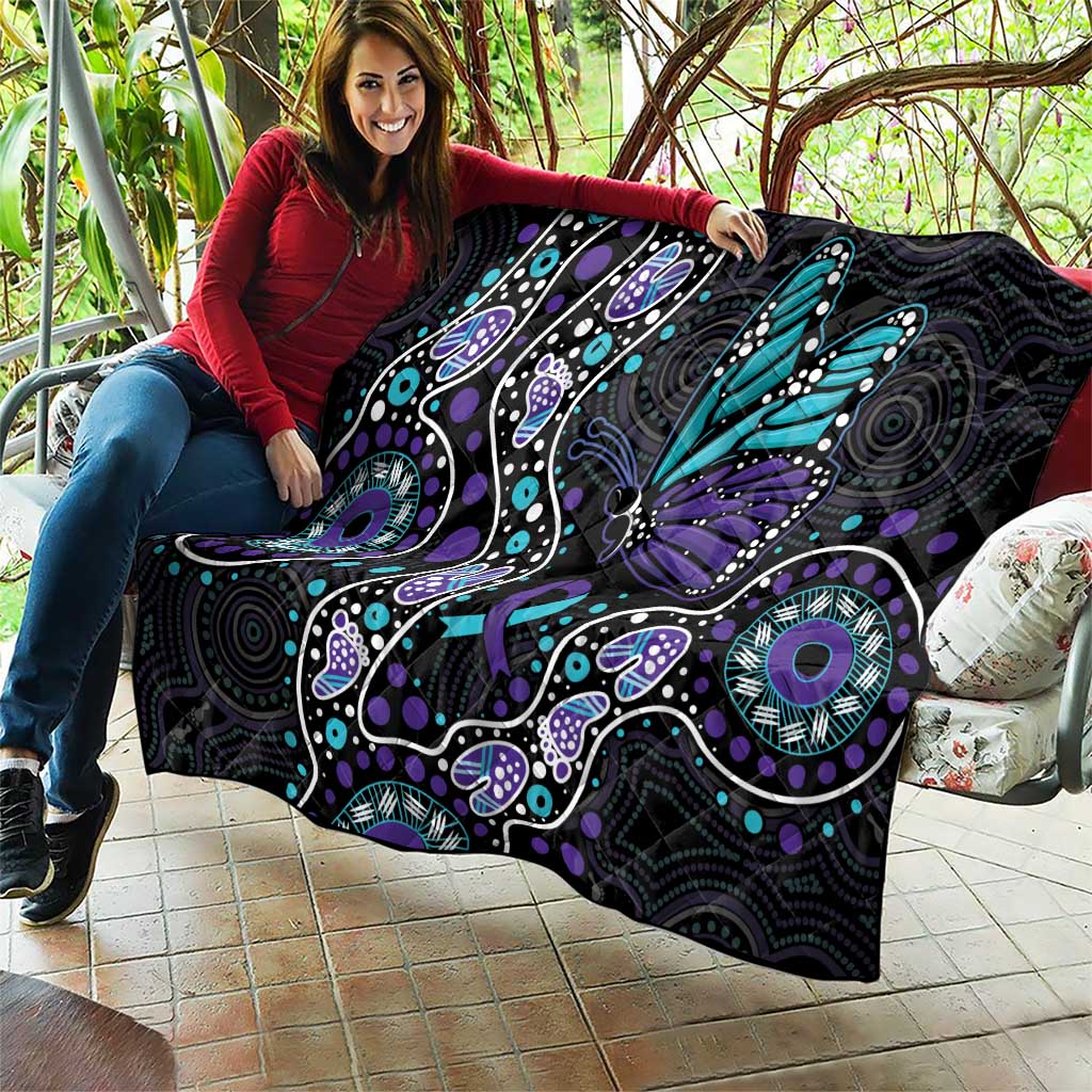 Australia Indigenous Quilt Teal & Purple Ribbon Butterfly Aboriginal Arts