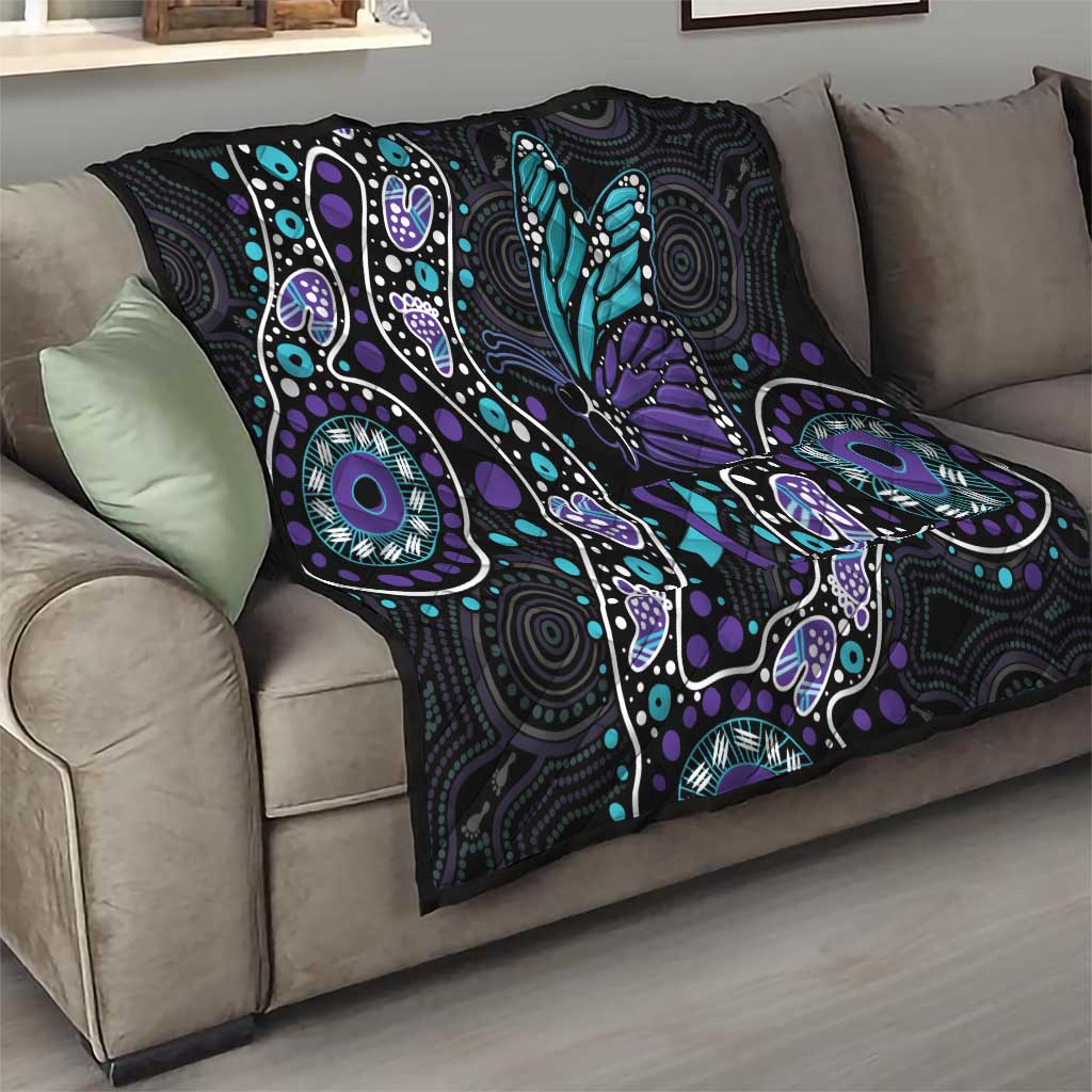 Australia Indigenous Quilt Teal & Purple Ribbon Butterfly Aboriginal Arts