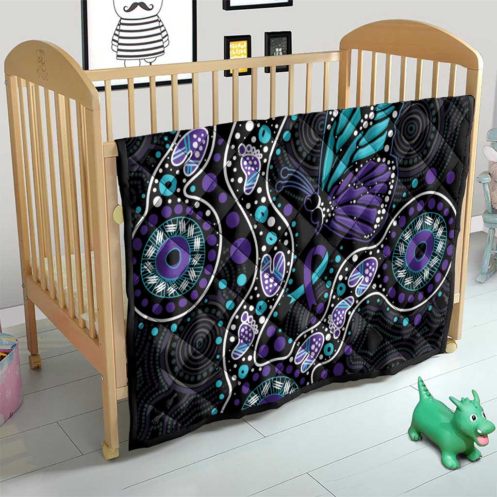 Australia Indigenous Quilt Teal & Purple Ribbon Butterfly Aboriginal Arts