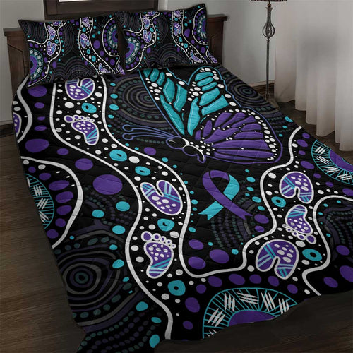 Australia Indigenous Quilt Bed Set Teal & Purple Ribbon Butterfly Aboriginal Arts