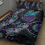 Australia Indigenous Quilt Bed Set Teal & Purple Ribbon Butterfly Aboriginal Arts
