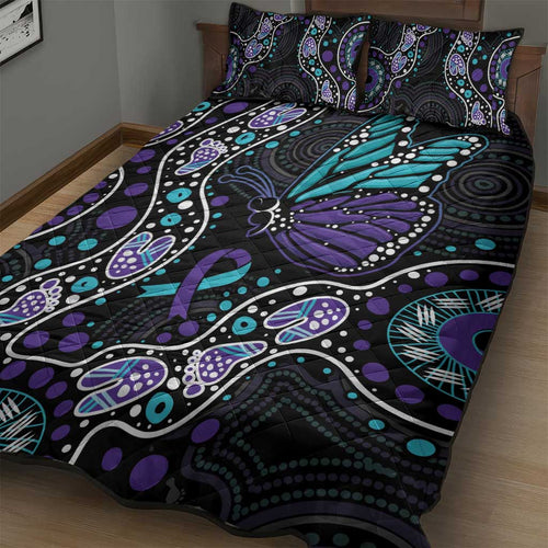 Australia Indigenous Quilt Bed Set Teal & Purple Ribbon Butterfly Aboriginal Arts