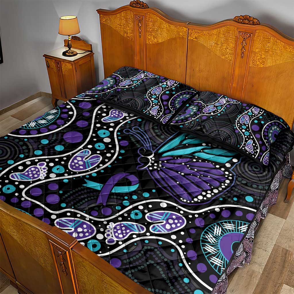 Australia Indigenous Quilt Bed Set Teal & Purple Ribbon Butterfly Aboriginal Arts
