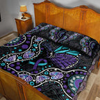 Australia Indigenous Quilt Bed Set Teal & Purple Ribbon Butterfly Aboriginal Arts