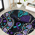 Australia Indigenous Round Carpet Teal & Purple Ribbon Butterfly Aboriginal Arts