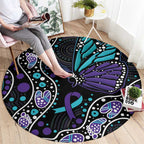 Australia Indigenous Round Carpet Teal & Purple Ribbon Butterfly Aboriginal Arts