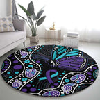 Australia Indigenous Round Carpet Teal & Purple Ribbon Butterfly Aboriginal Arts