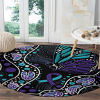 Australia Indigenous Round Carpet Teal & Purple Ribbon Butterfly Aboriginal Arts