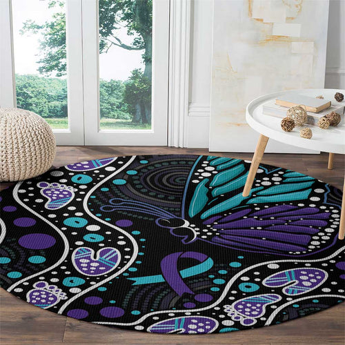 Australia Indigenous Round Carpet Teal & Purple Ribbon Butterfly Aboriginal Arts