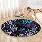 Australia Indigenous Round Carpet Teal & Purple Ribbon Butterfly Aboriginal Arts