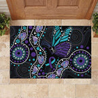 Australia Indigenous Rubber Doormat Teal & Purple Ribbon Butterfly Aboriginal Arts