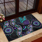 Australia Indigenous Rubber Doormat Teal & Purple Ribbon Butterfly Aboriginal Arts