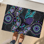 Australia Indigenous Rubber Doormat Teal & Purple Ribbon Butterfly Aboriginal Arts