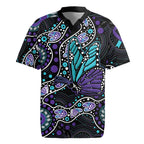 Australia Indigenous Rugby Jersey Teal & Purple Ribbon Butterfly Aboriginal Arts