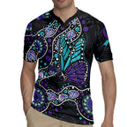 Australia Indigenous Rugby Jersey Teal & Purple Ribbon Butterfly Aboriginal Arts