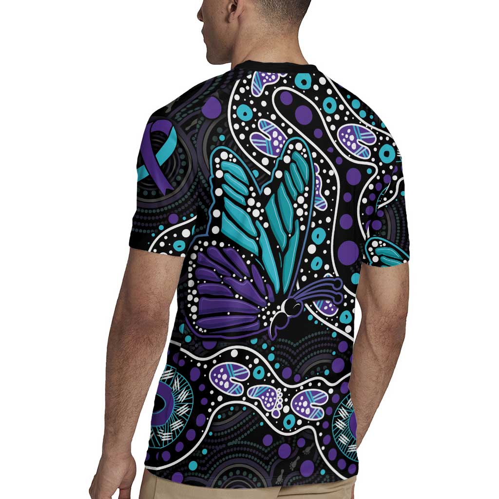 Australia Indigenous Rugby Jersey Teal & Purple Ribbon Butterfly Aboriginal Arts