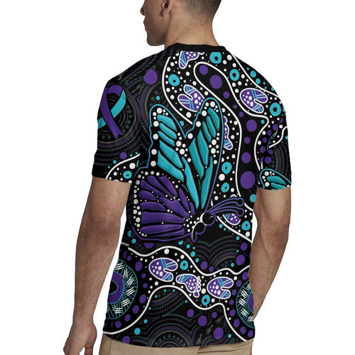 Australia Indigenous Rugby Jersey Teal & Purple Ribbon Butterfly Aboriginal Arts