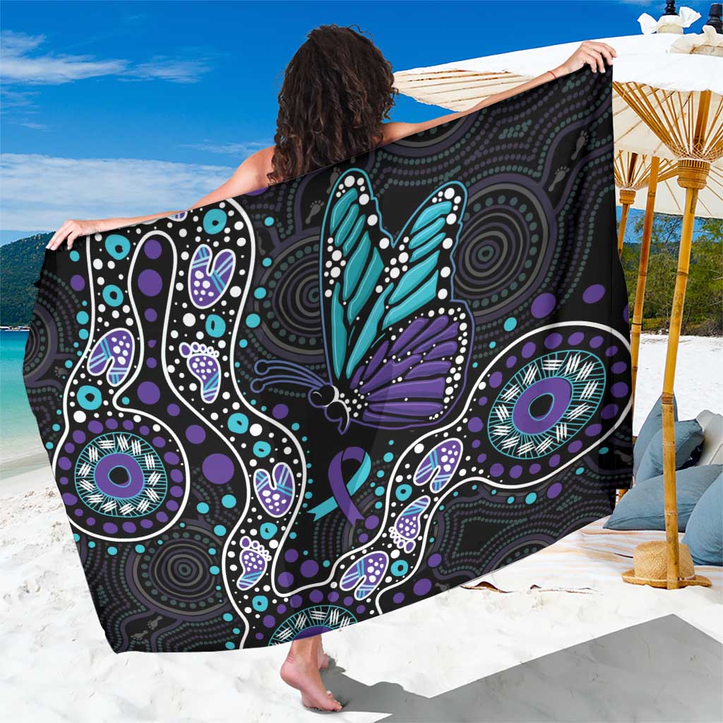 Australia Indigenous Sarong Teal & Purple Ribbon Butterfly Aboriginal Arts