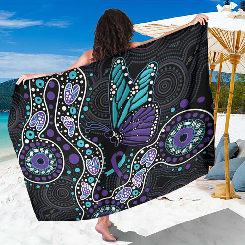 Australia Indigenous Sarong Teal & Purple Ribbon Butterfly Aboriginal Arts
