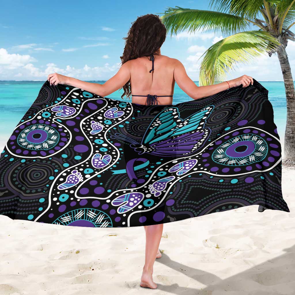 Australia Indigenous Sarong Teal & Purple Ribbon Butterfly Aboriginal Arts