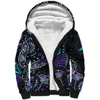 Australia Indigenous Sherpa Hoodie Teal & Purple Ribbon Butterfly Aboriginal Arts