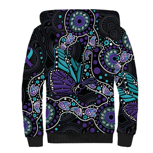 Australia Indigenous Sherpa Hoodie Teal & Purple Ribbon Butterfly Aboriginal Arts