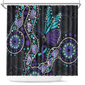 Australia Indigenous Shower Curtain Teal & Purple Ribbon Butterfly Aboriginal Arts