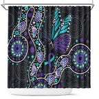 Australia Indigenous Shower Curtain Teal & Purple Ribbon Butterfly Aboriginal Arts