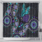 Australia Indigenous Shower Curtain Teal & Purple Ribbon Butterfly Aboriginal Arts